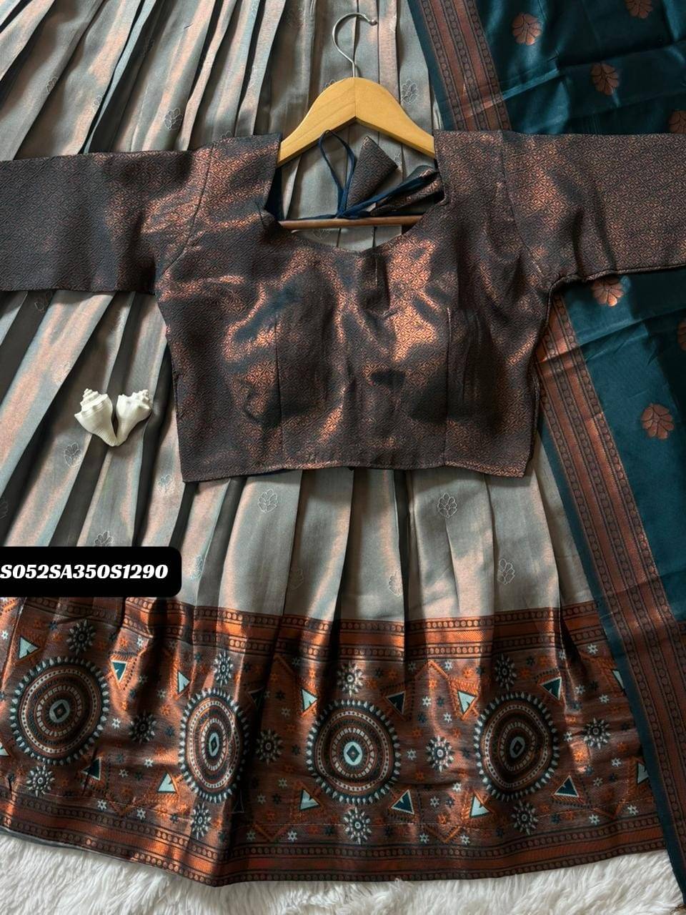 Peacock Blue Pongal Kanjivaram Pure Zari Half Saree Lehenga Set